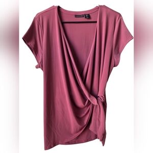 Tahari Mauve Side Tie Wrap Front Top